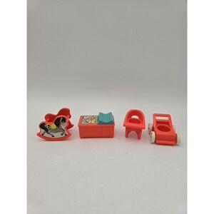 Vtg Little People 4 piece Red/Pink nursery Horse chair Changing Table Stroller